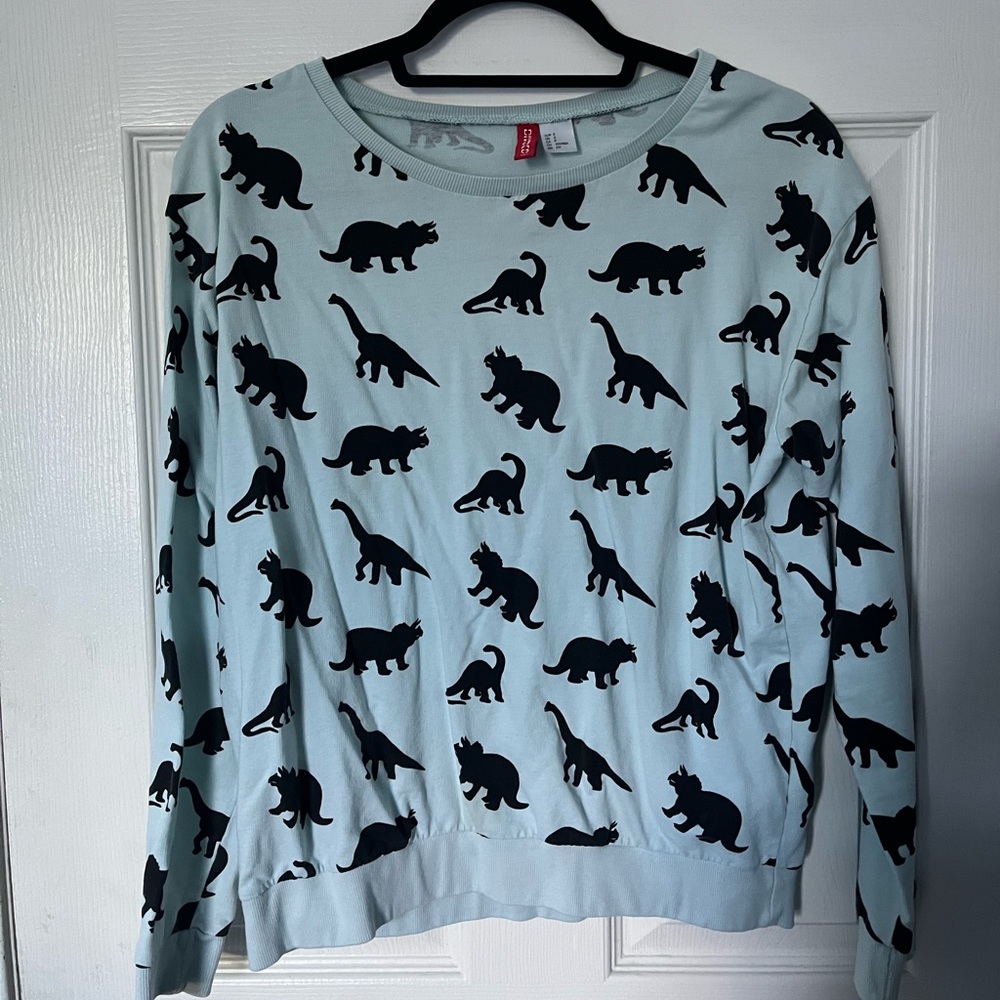 H&M Dinosaur Print Long Sleeve Tee - Black and Light Blue